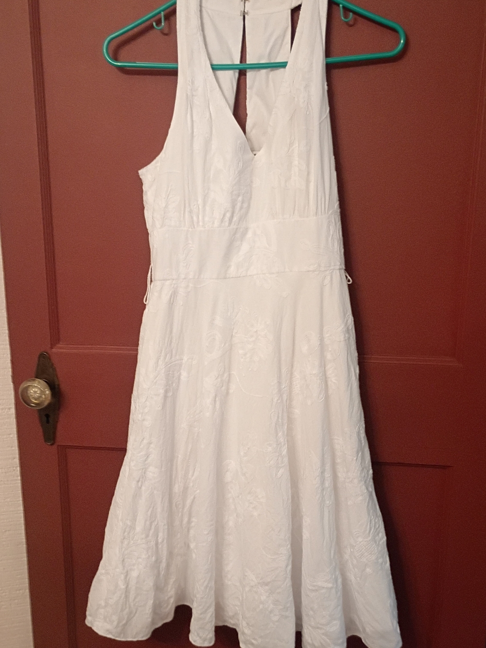 White House Black Market Eyelet Cotton Halter Dress White Sleeveless Midi Dress